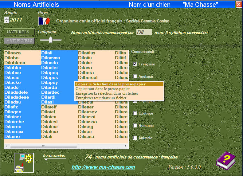 vue écran logiciel nom d'un chien