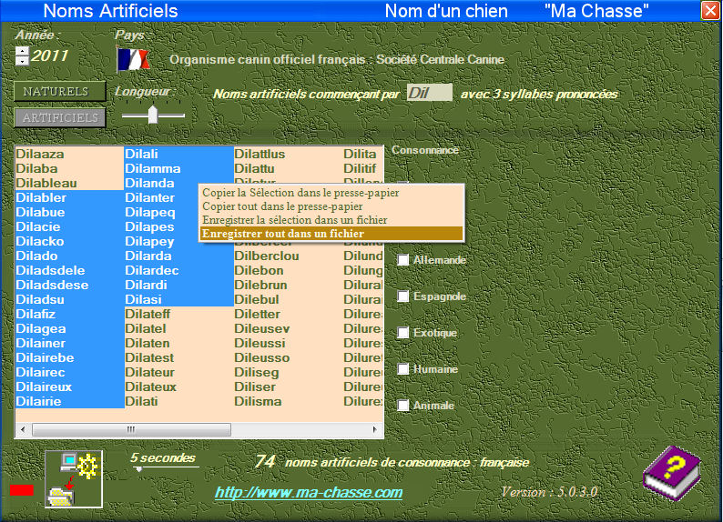 vue écran logiciel nom d'un chien